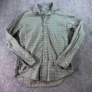 Vtg Polo Ralph Lauren Button Up Shirt Mens S Green Red Plaid Cotton Long Sleeve